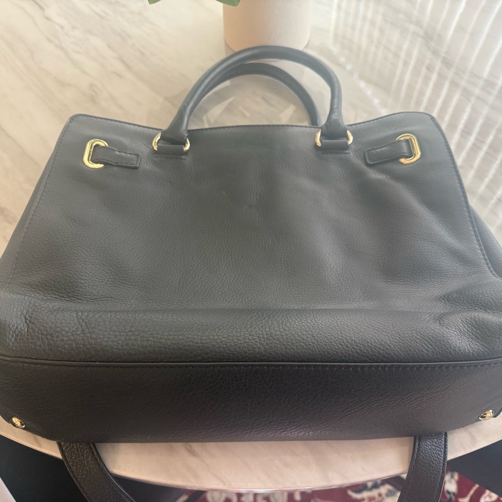 Michael Kors Hamilton Black Leather Satchel Bag with Gold Accents - Picture 7 of 16